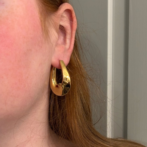 14k Yellow Gold Swirl Hoop Wave Twist Hollow Earrings 1  1/2 In - Picture 9 of 11